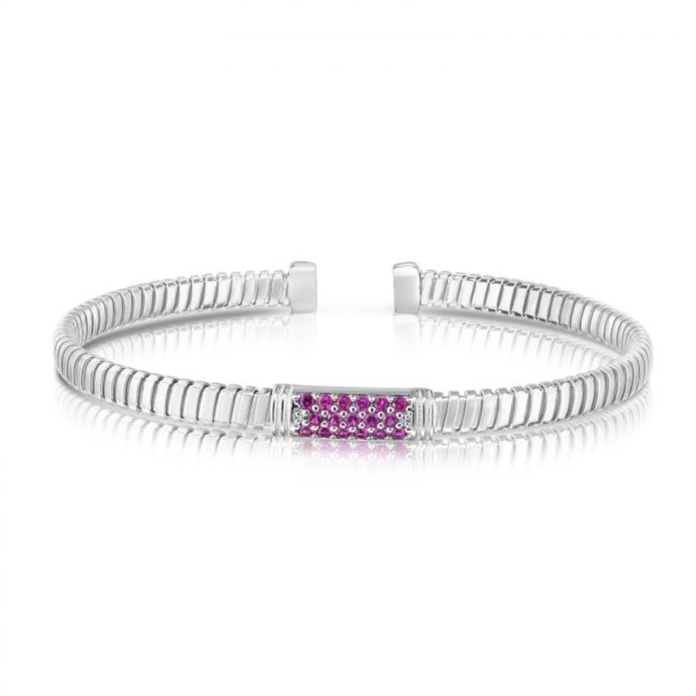 Sterling Silver Tubogas Raspberry CZ Cuff